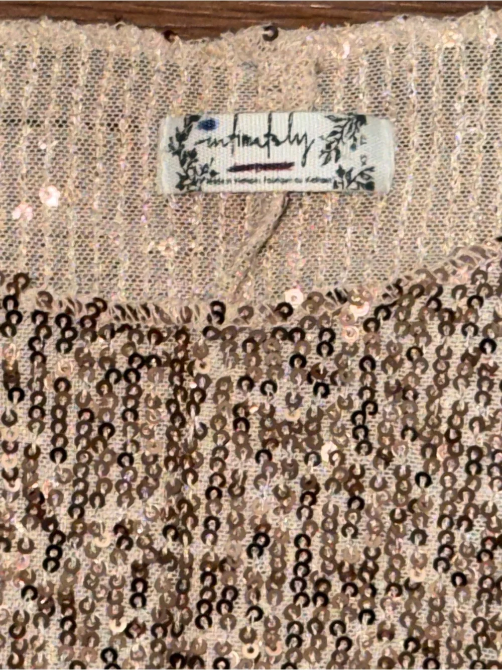 Free People Intimately Gold Sequin Long Sleeve Shirt Top Size Small Glam Party - Picture 2 of 5